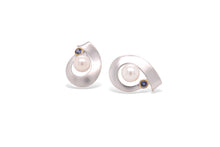 Load image into Gallery viewer, Blue Topaz and Cultured Pearl earrings in sterling silver by Joryel Vera, style E9293 - view 5