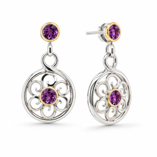 Amethyst and Blue Topaz earrings in sterling silver by Joryel Vera, style E9840