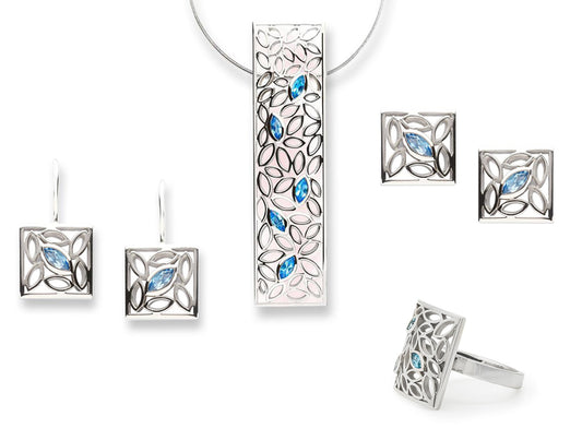 Blue Topaz jewelry set in sterling silver by Joryel Vera, style SET438