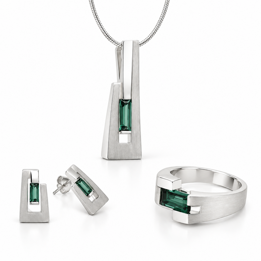 Garnet and Green Quartz jewelry set in sterling silver by Joryel Vera - view 3