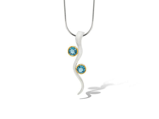 Blue Topaz and Garnet pendant in sterling silver by Joryel Vera, style P7561