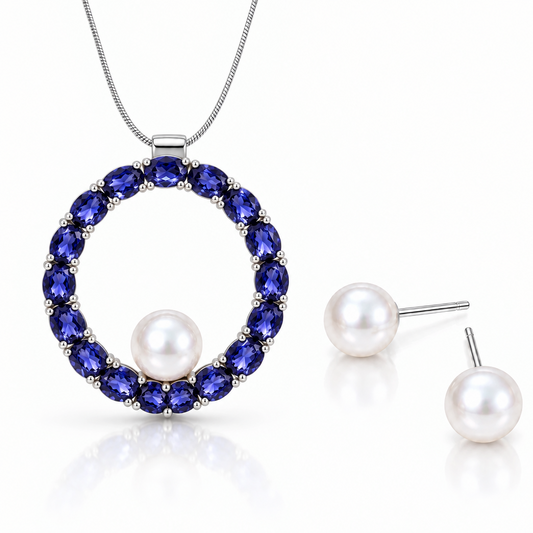 Iolite and Pearl jewelry set in sterling silver by Joryel Vera