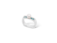 Load image into Gallery viewer, Blue Topaz and Pearl ring in sterling silver by Joryel Vera, style R1858