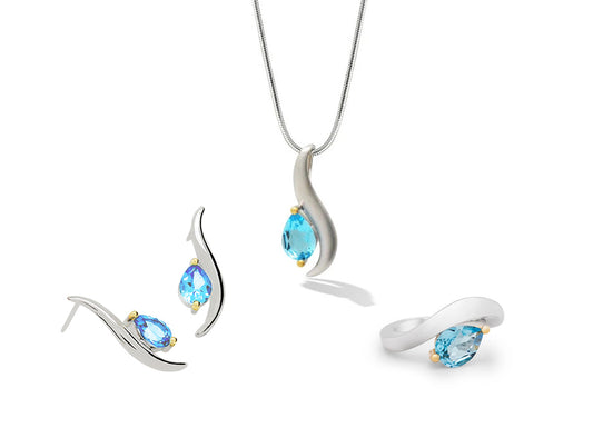 Garnet and London Blue Topaz jewelry set in sterling silver by Joryel Vera, style SET255