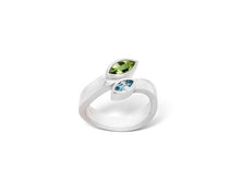Load image into Gallery viewer, Blue Topaz and Peridot ring in sterling silver by Joryel Vera, style R3959 - view 3