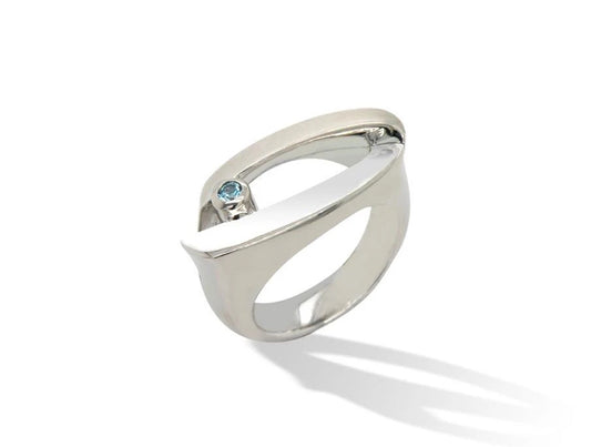 Blue Topaz and Garnet ring in sterling silver by Joryel Vera, style R2858 - view 2
