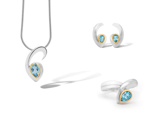 Blue Topaz jewelry set in sterling silver by Joryel Vera, style SET310