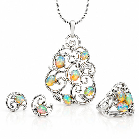 Opal jewelry set in sterling silver by Joryel Vera, style SET194