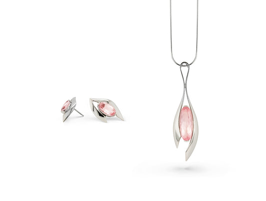 Rose Quartz jewelry set in sterling silver by Joryel Vera, style SET426