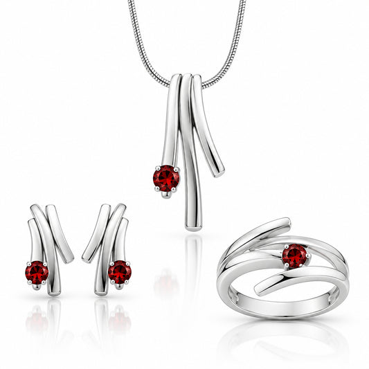 Garnet jewelry set in sterling silver by Joryel Vera, style SET551