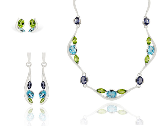 Blue Topaz and Peridot jewelry set in sterling silver by Joryel Vera, style SET514