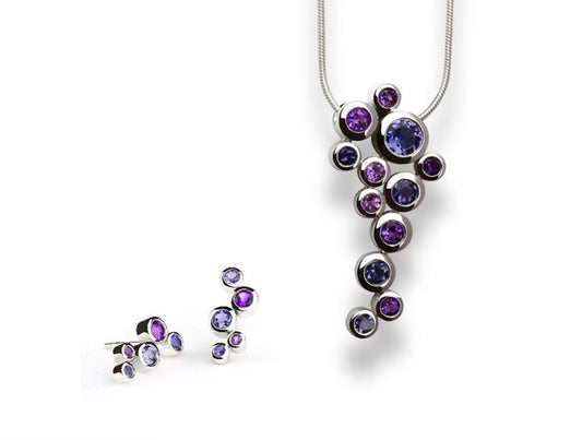 Amethyst and Iolite jewelry set in sterling silver by Joryel Vera, style SET165